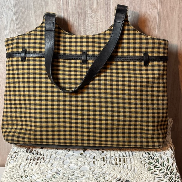 Longaberger Homestead Plaid Tan and Black Checkered Tote Purse - Picture 4 of 10